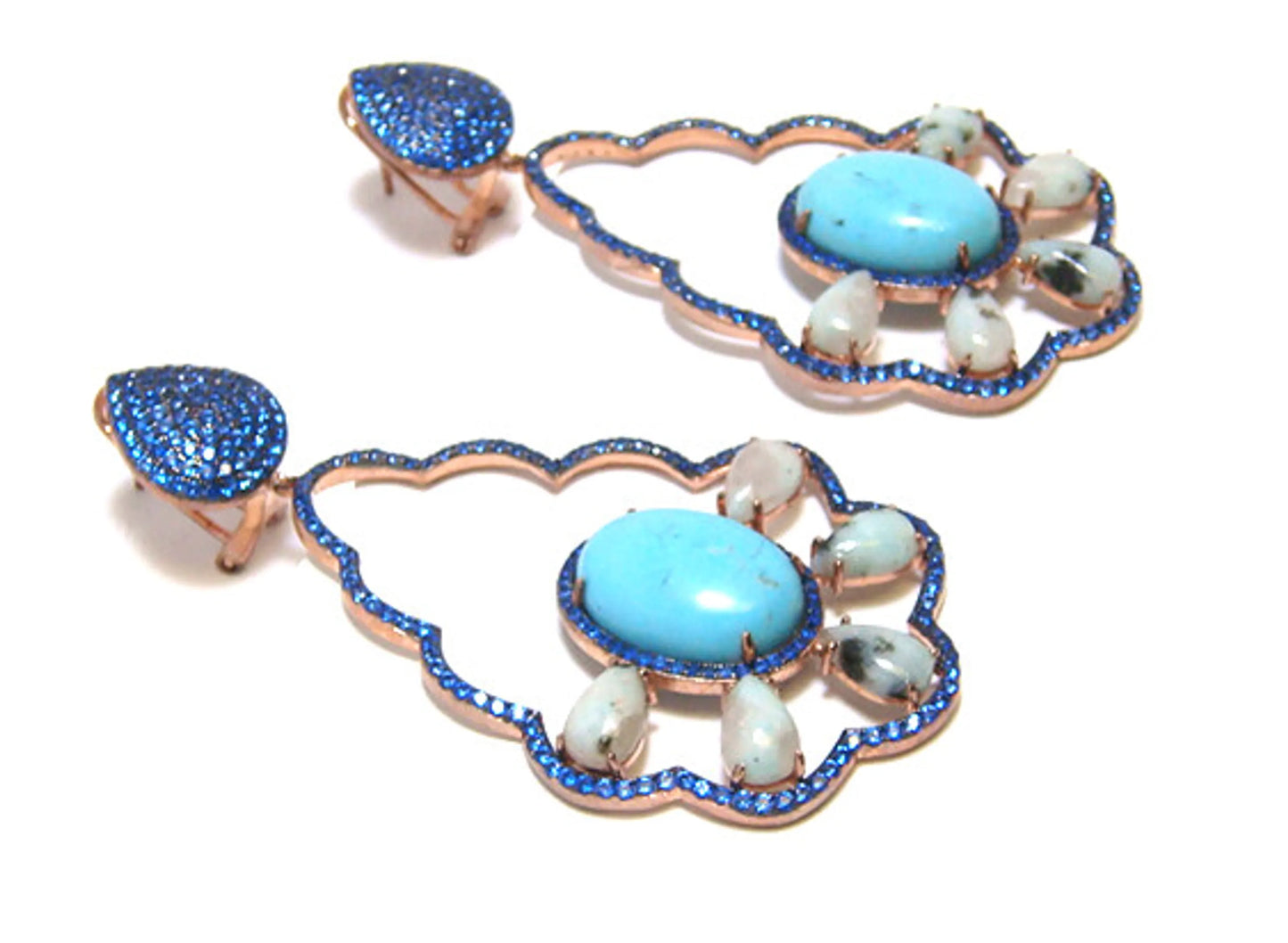 Turquoise & Kiwi Agate, Drop Earrings, 925 Sterling Silver
