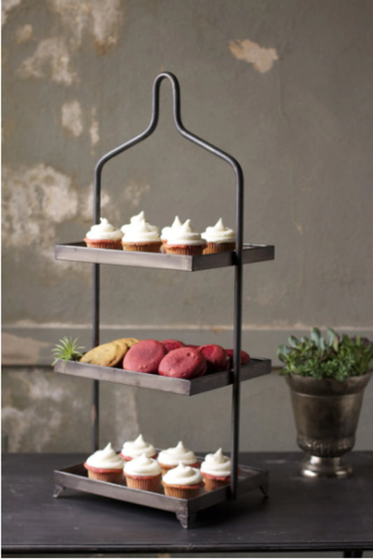 Rustic Three-Tiered Metal Display