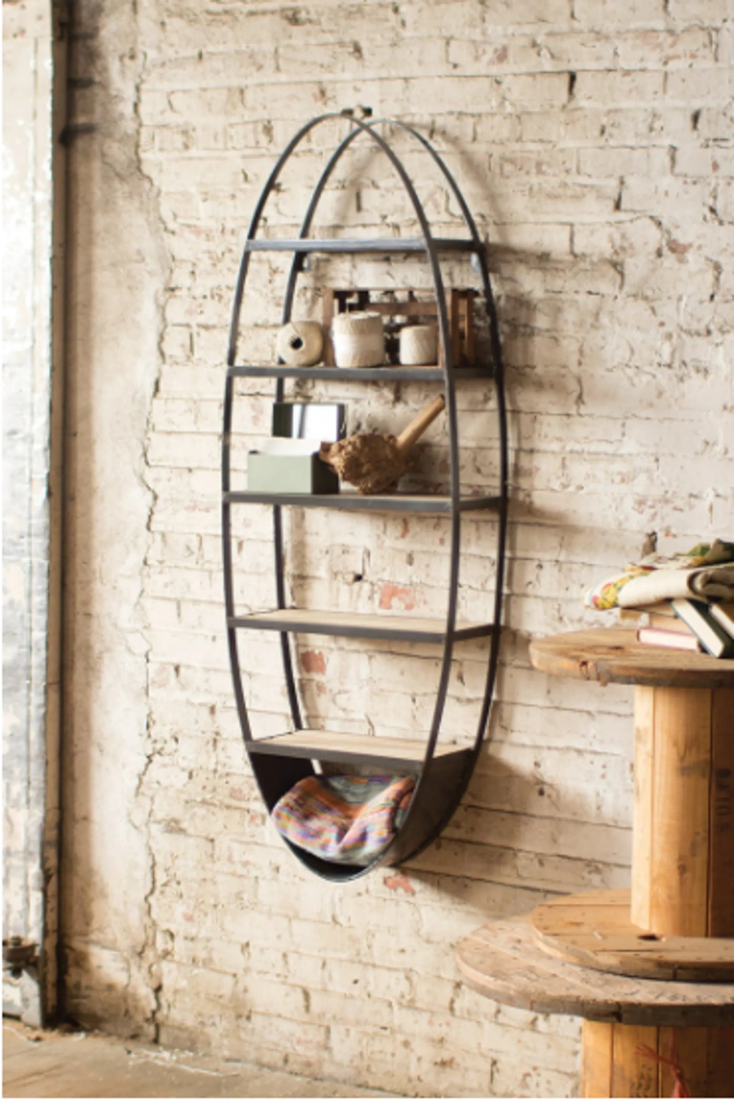 Chic Metal w/Wood Oval Wall Shelf