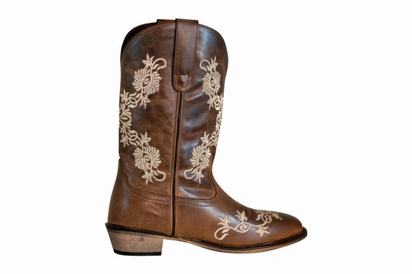 Embroidered Leather Square Toe Western Boot Tuff Rider