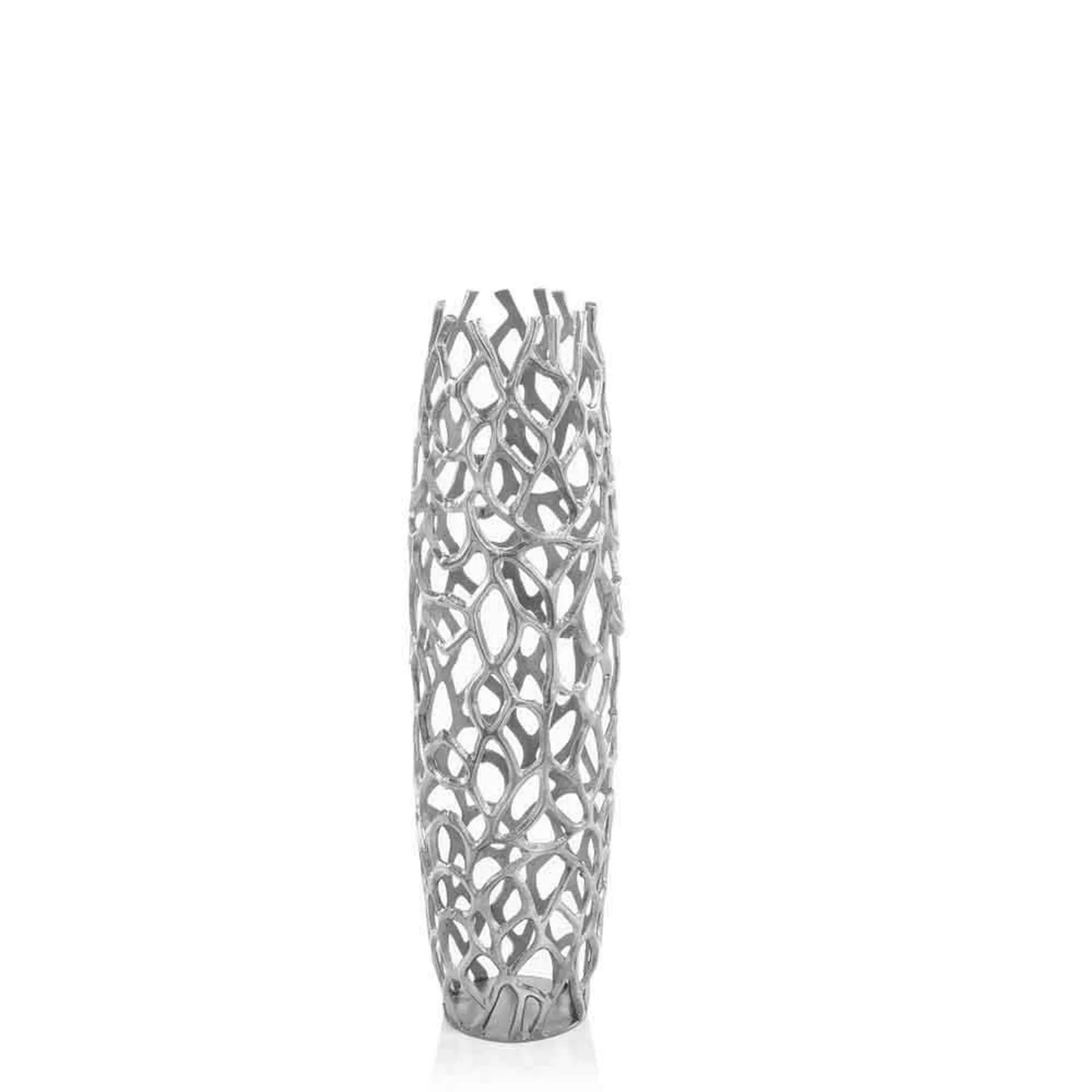 Radiant 32-Inch Silver Aluminum Cylinder Vase – Bold Elegance Meets Lightweight Strength
