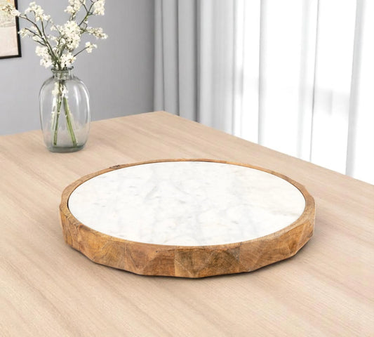 Marble And Solid Wood Round Cheese Board