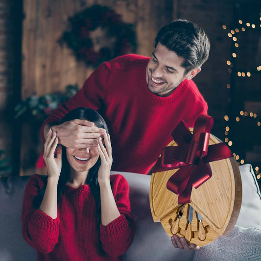 Bamboo Cheese Charcuterie Board and Knife Set with Slide-Out Drawer