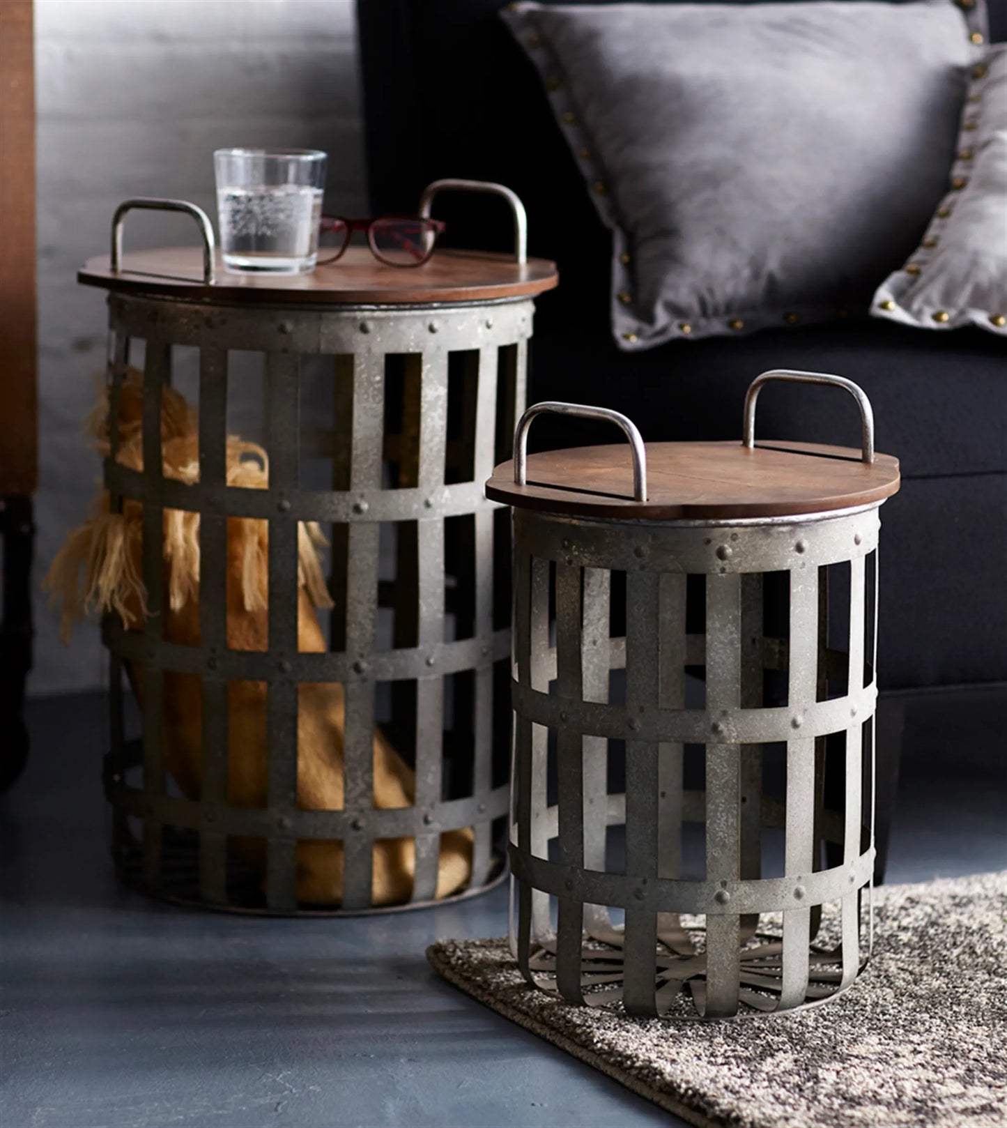Country Chic Rustic Side Table Set of 2