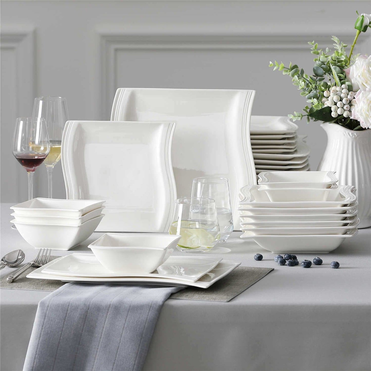 Elite Flora Marble 26 Piece Dinnerware Set