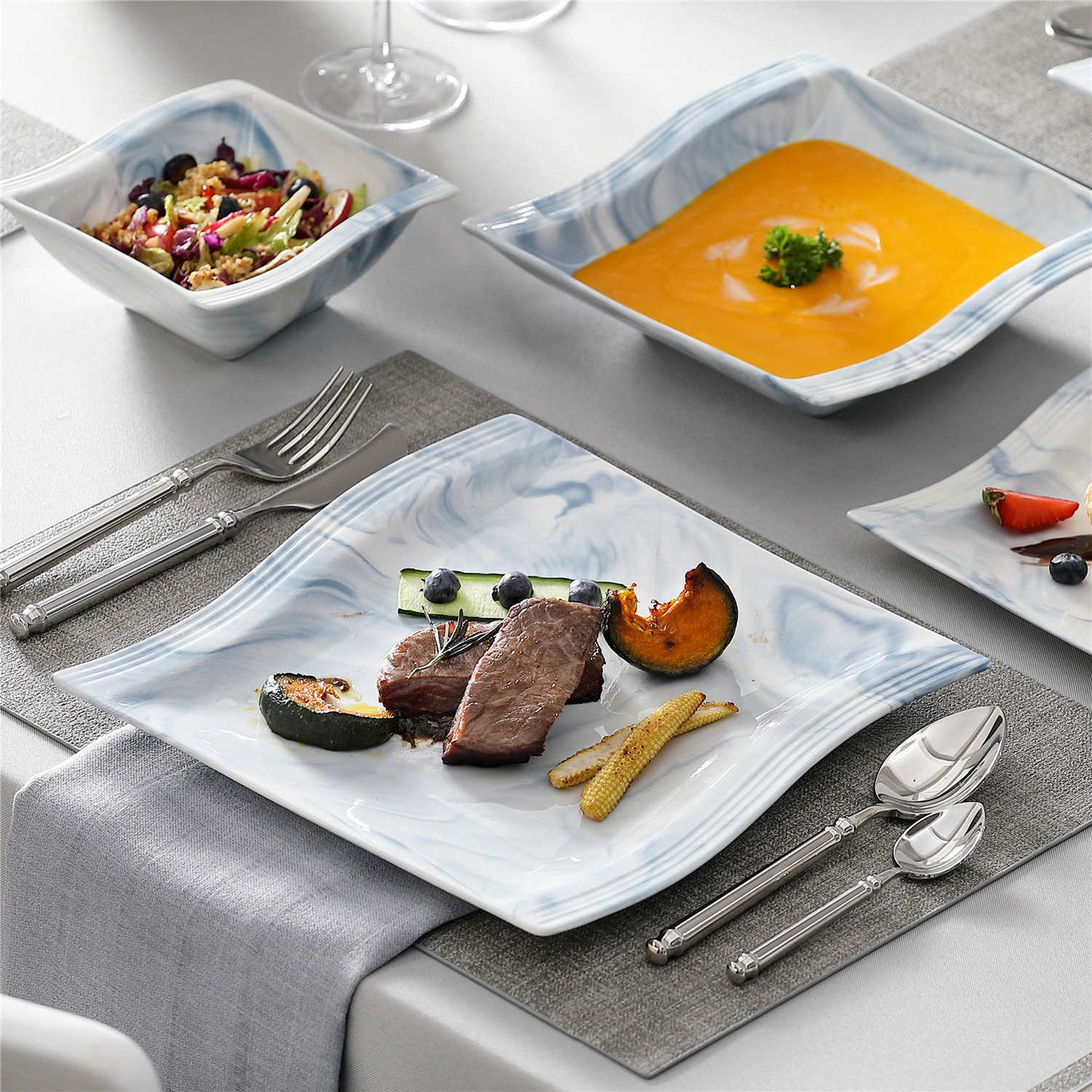 Elite Flora Marble 26 Piece Dinnerware Set