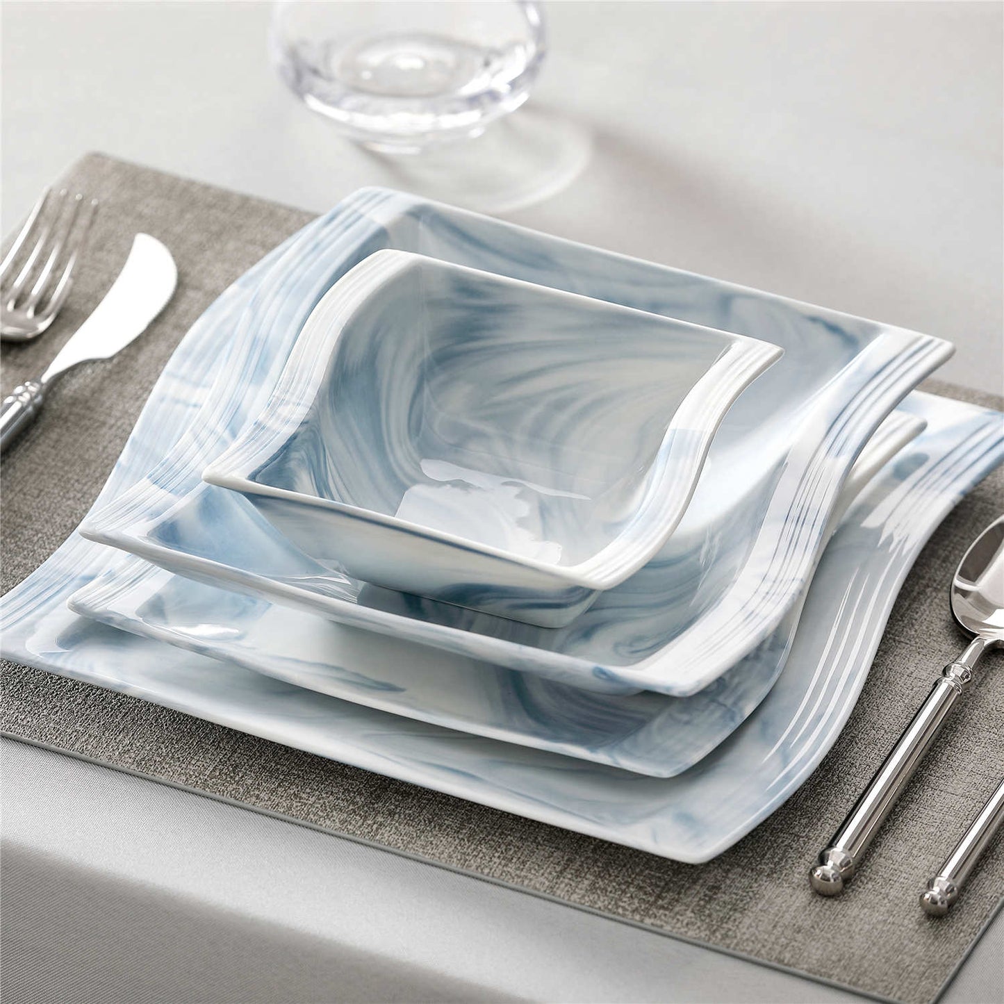 Elite Flora Marble 26 Piece Dinnerware Set