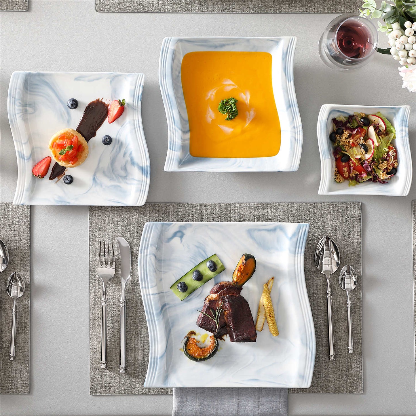 Elite Flora Marble 26 Piece Dinnerware Set