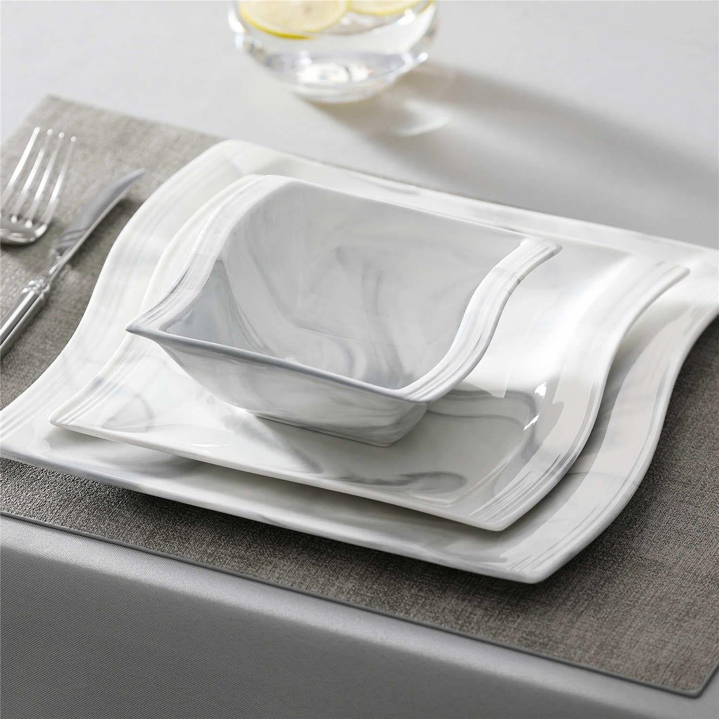 Elite Flora Marble 26 Piece Dinnerware Set
