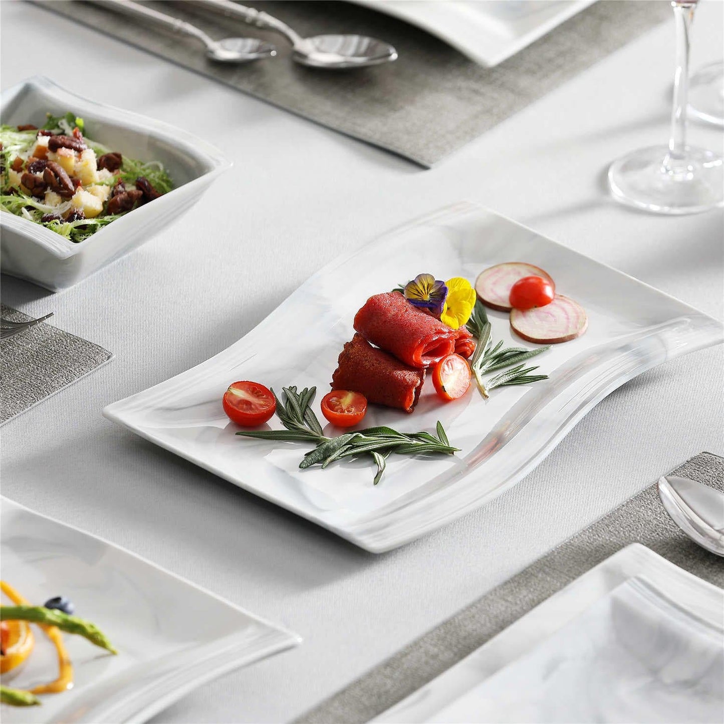 Elite Flora Marble 26 Piece Dinnerware Set