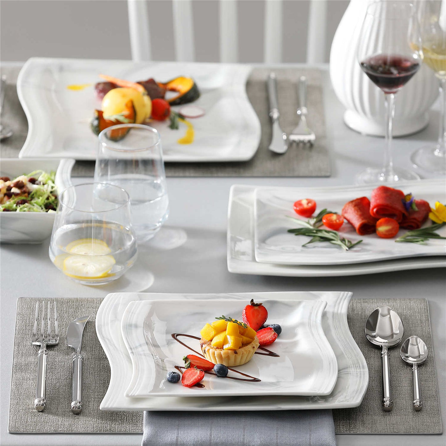 Elite Flora Marble 26 Piece Dinnerware Set