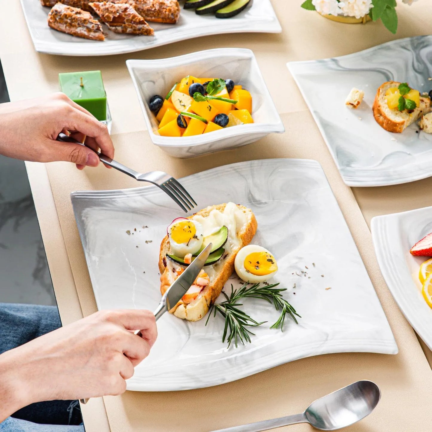 Elegant 26 Piece Marble Design Dinnerware Set for 6