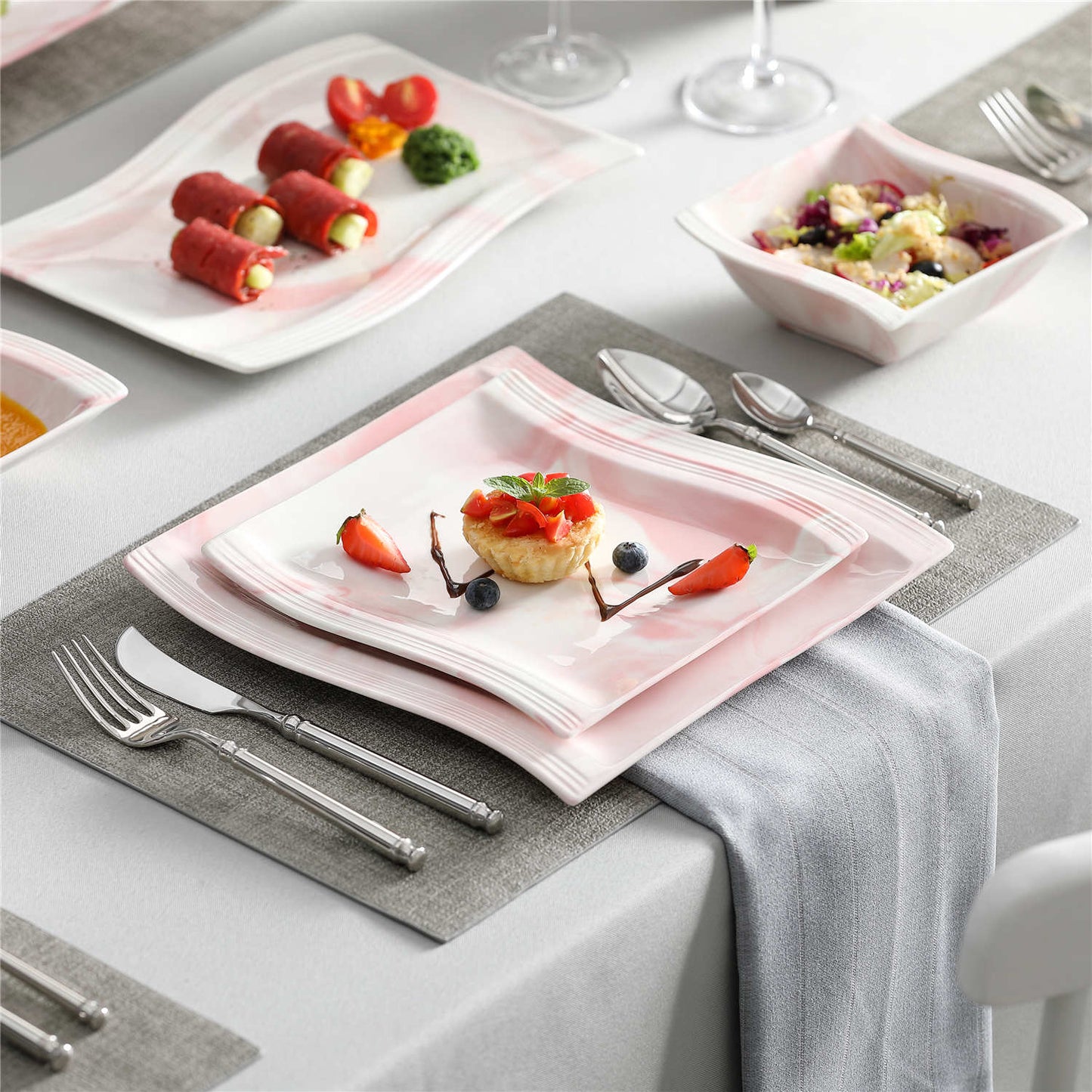 Elite Flora Marble 26 Piece Dinnerware Set