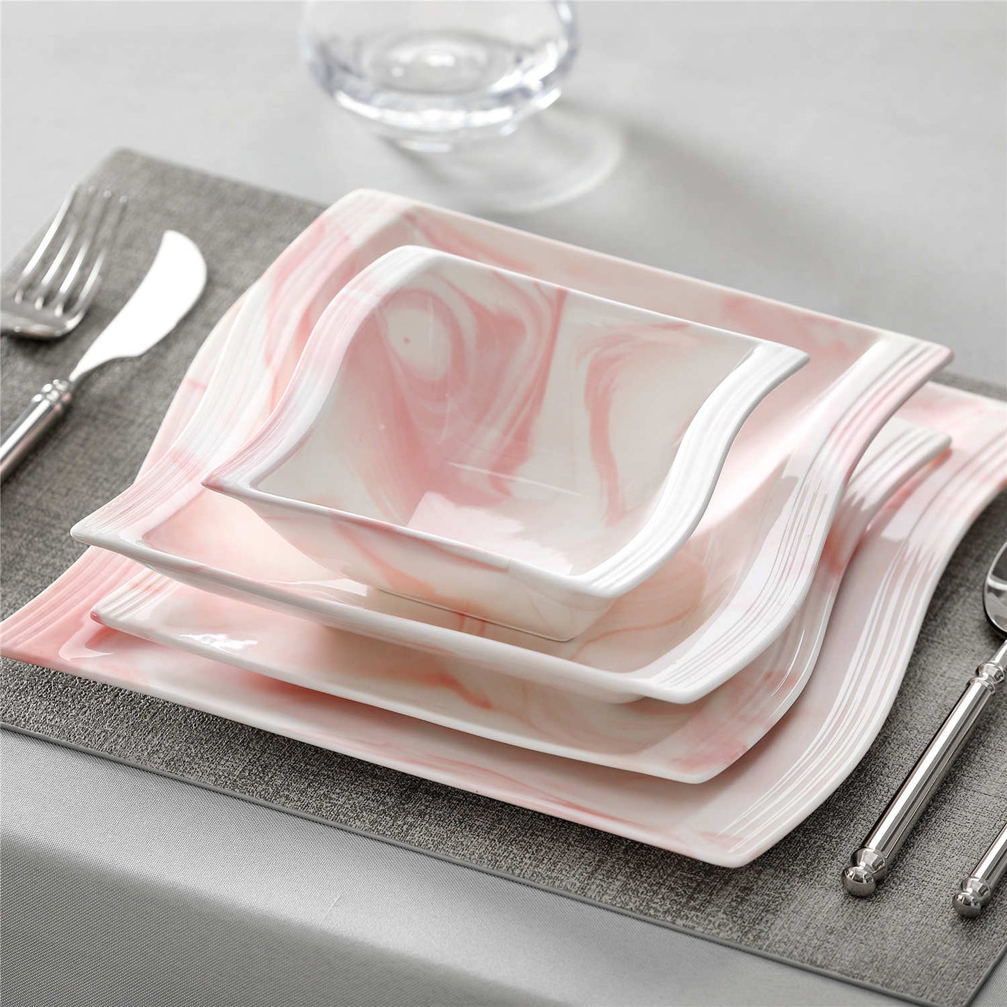 Elite Flora Marble 26 Piece Dinnerware Set