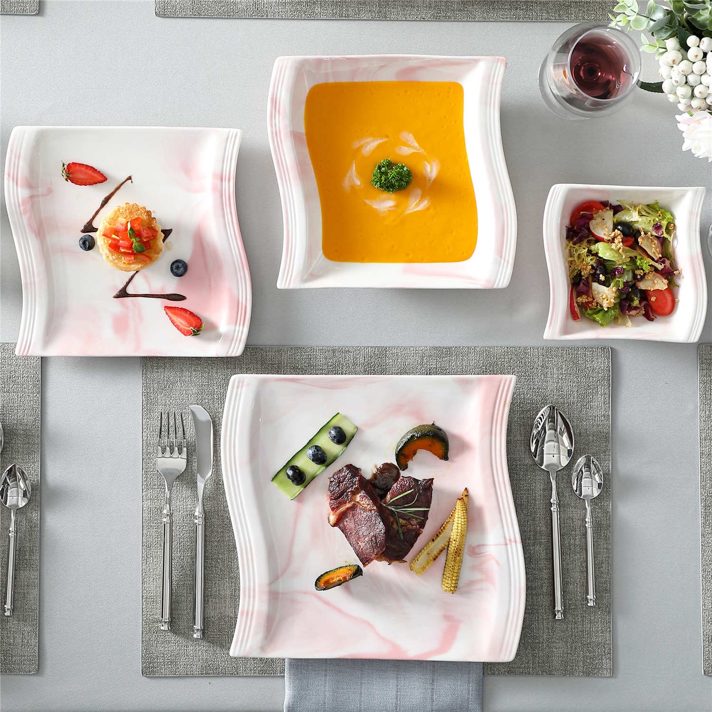 Elite Flora Marble 26 Piece Dinnerware Set