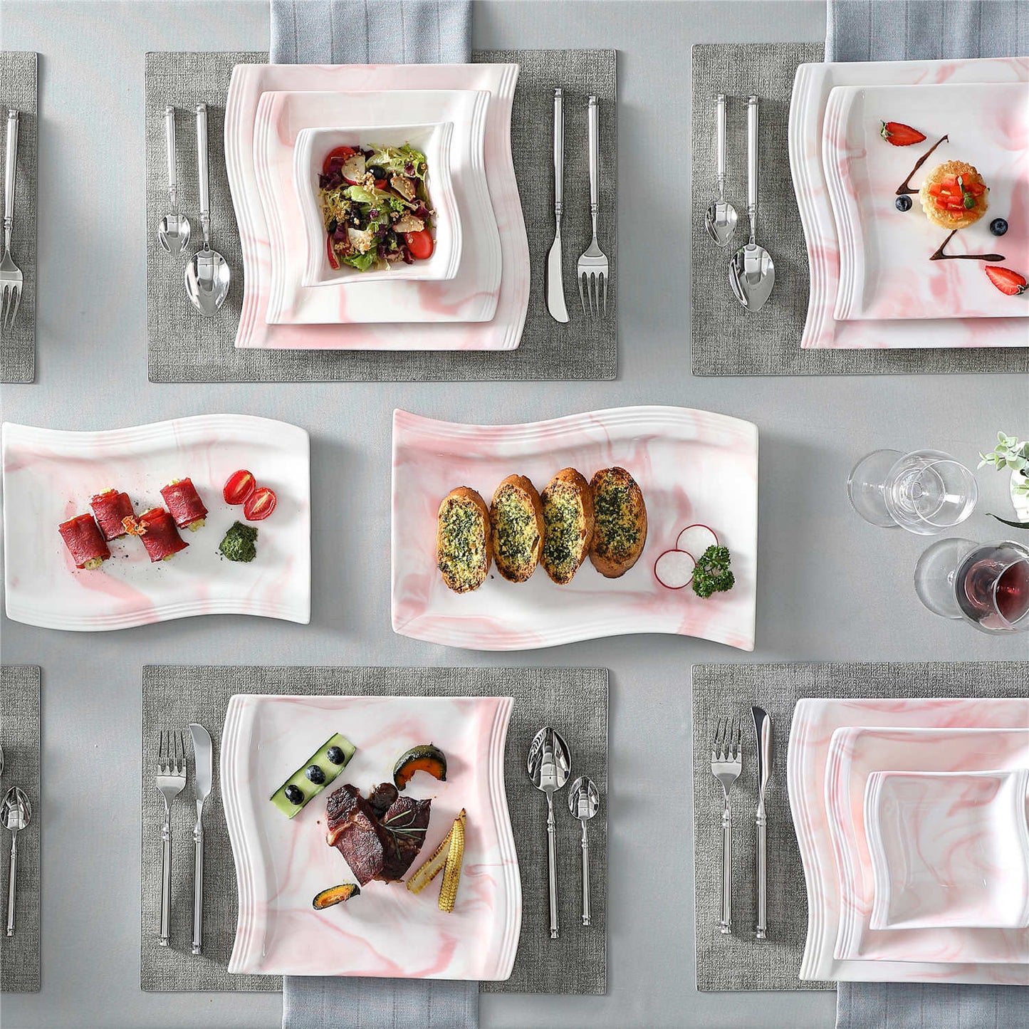Elite Flora Marble 26 Piece Dinnerware Set