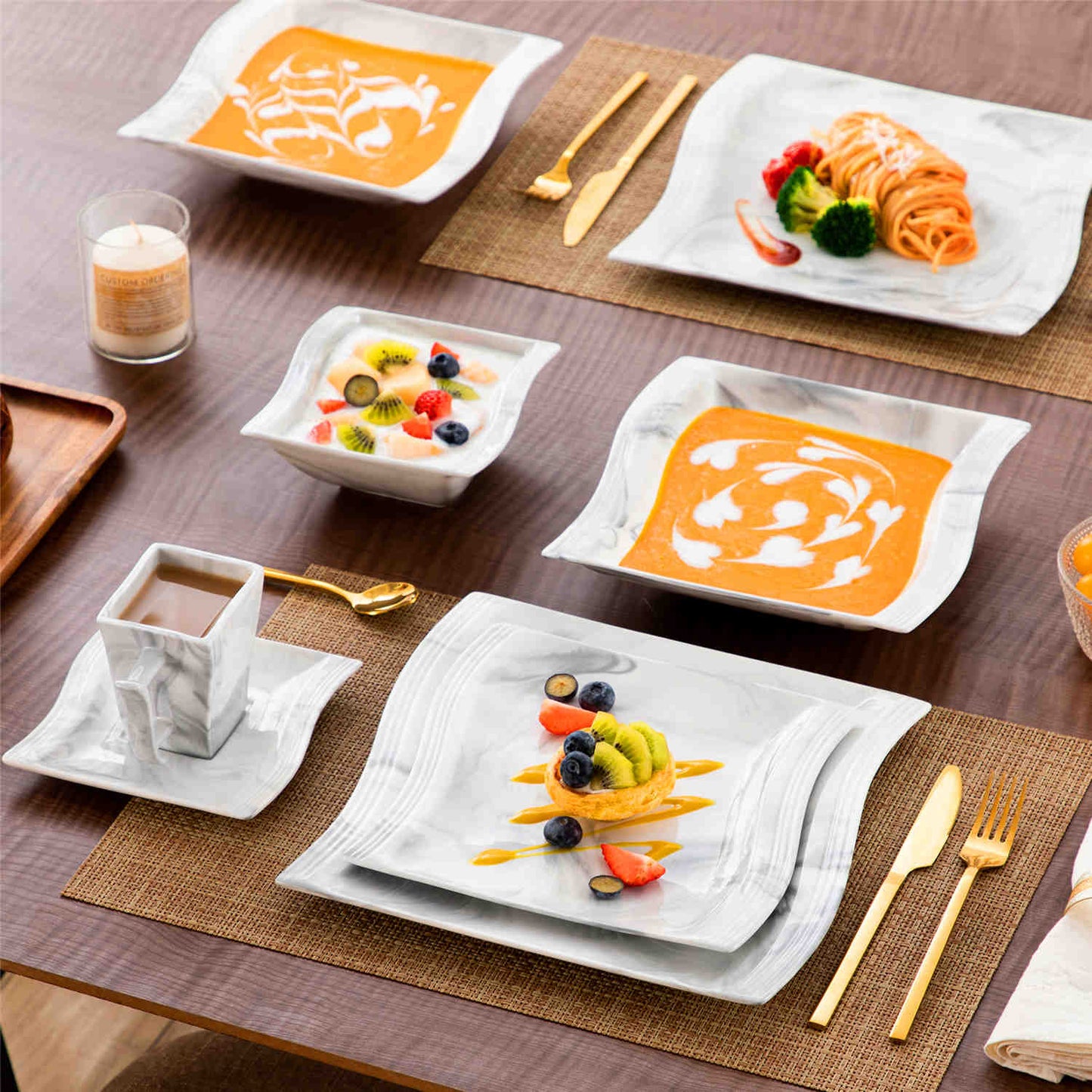 Premium Marble 36 Piece Dinnerware Set