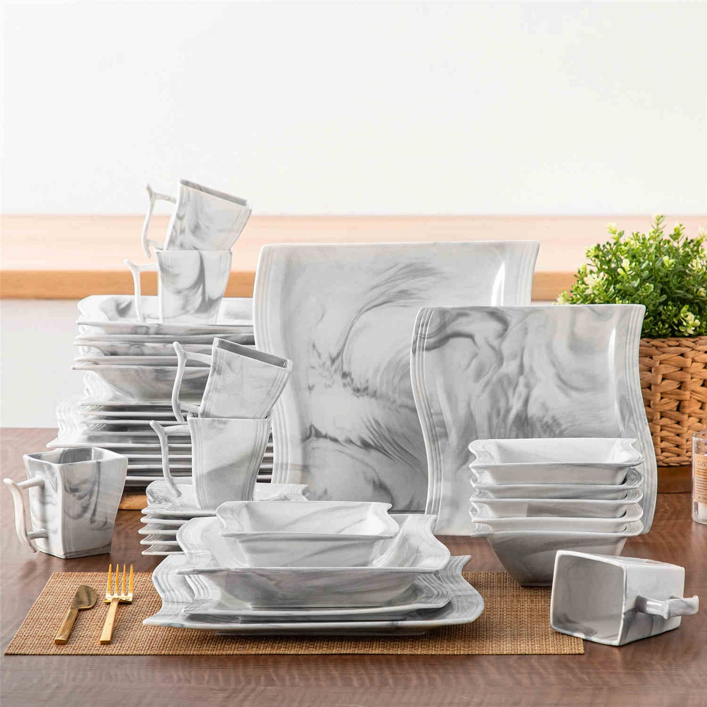Premium Marble 36 Piece Dinnerware Set