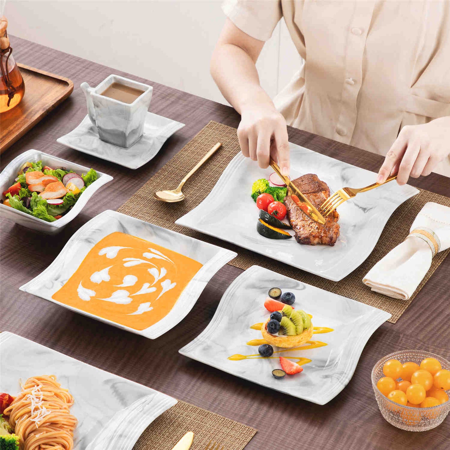 Premium Marble 36 Piece Dinnerware Set