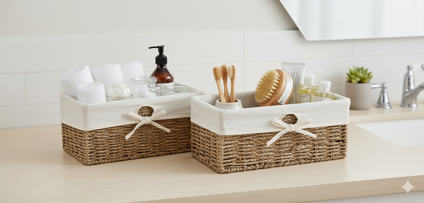 Rustic Natural Seagrass Wicker Basket Set