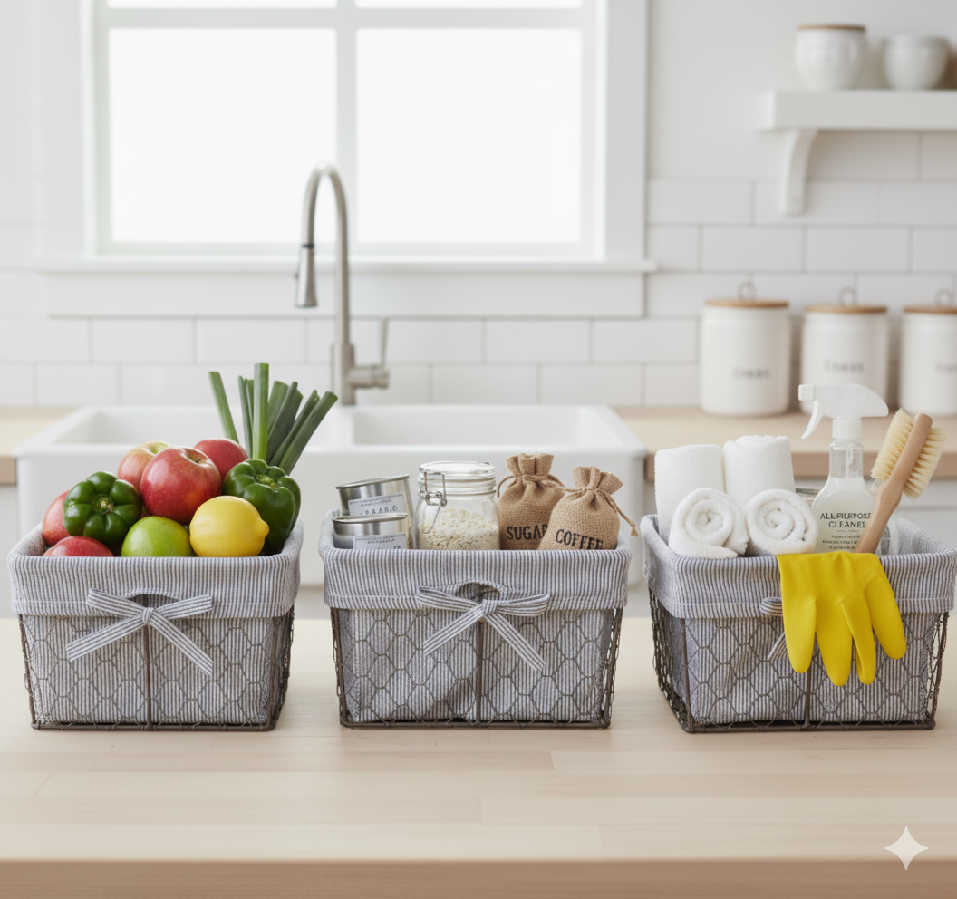 Farmhouse Chicken Wire Storage Basket Set of 3