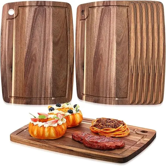 Reversible Gift Set of Acacia Wood Chopping and Serving Tray Set of 6