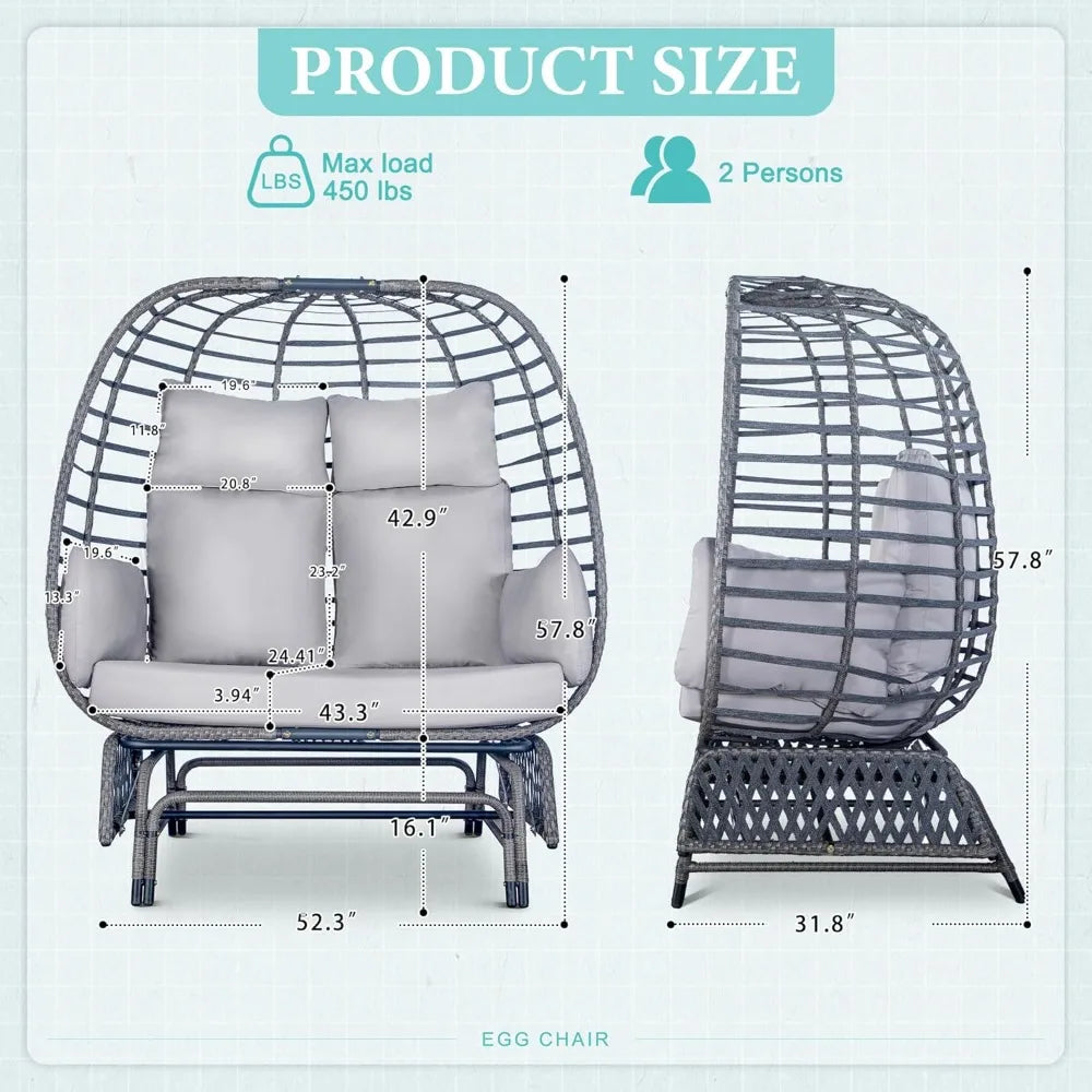 Oversized Glider Double Egg Chair Patio Loveseat