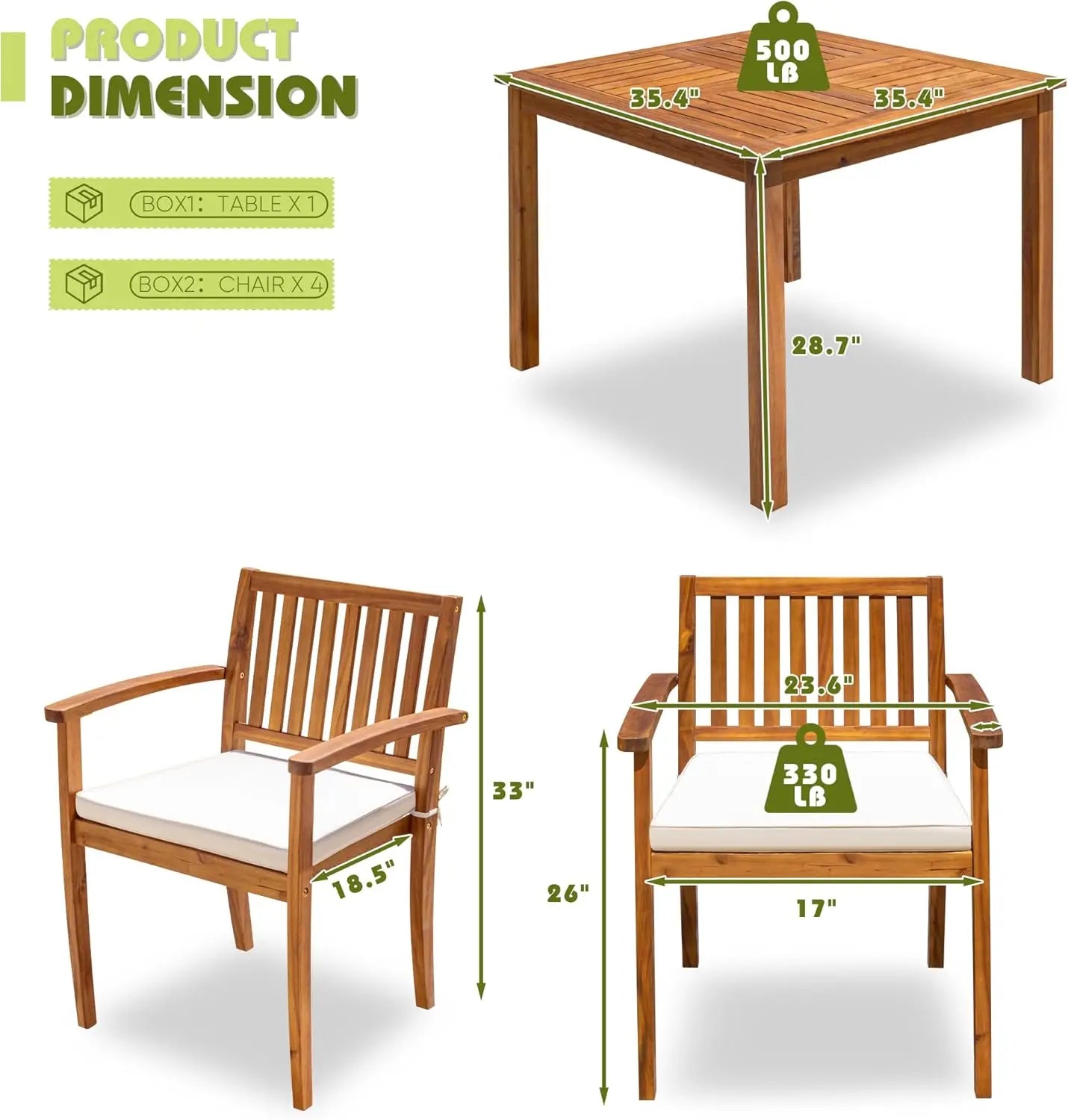 Luxe Country Charm 5 Piece Acacia Wood 5 piece table set