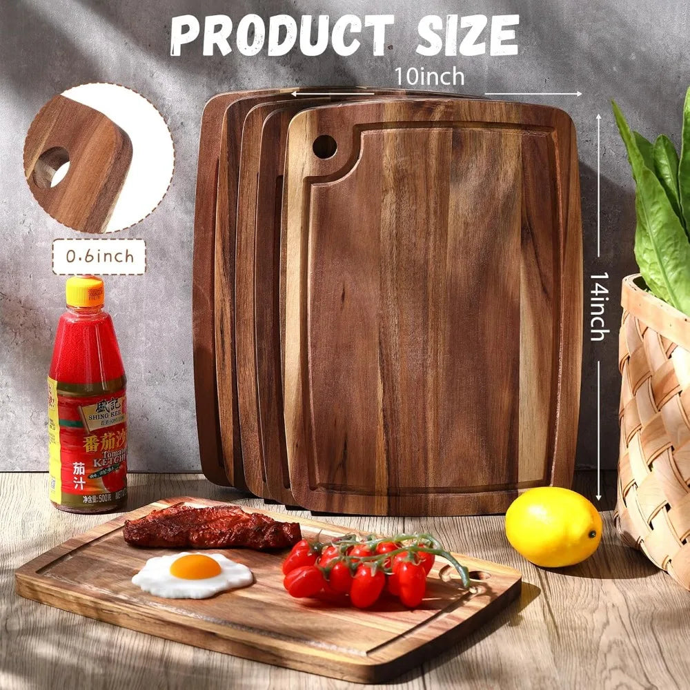 Reversible Gift Set of Acacia Wood Chopping and Serving Tray Set of 6