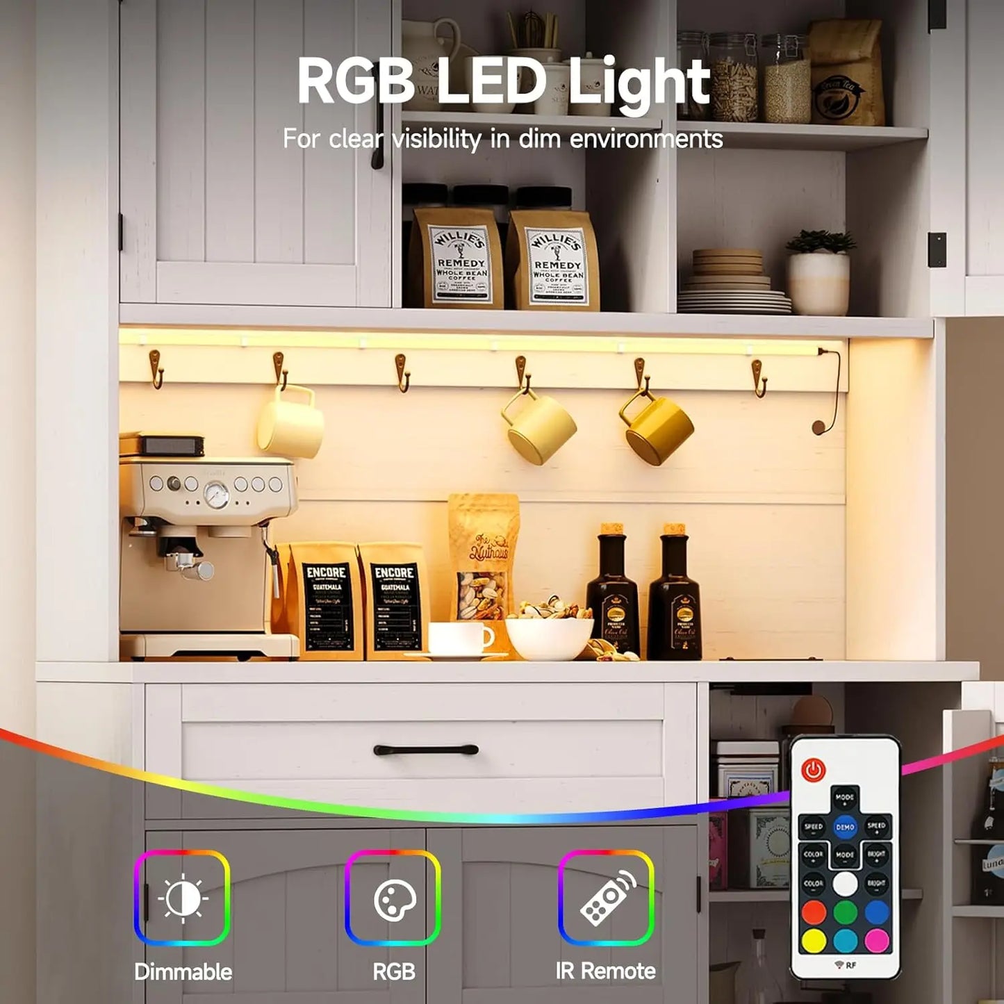 Kitchen Hutch with Microwave Shelf with LED Light & Outlet