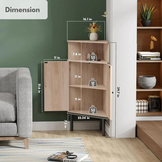 Handmade Corner Cabinet with Natural Rattan Decorated Doors