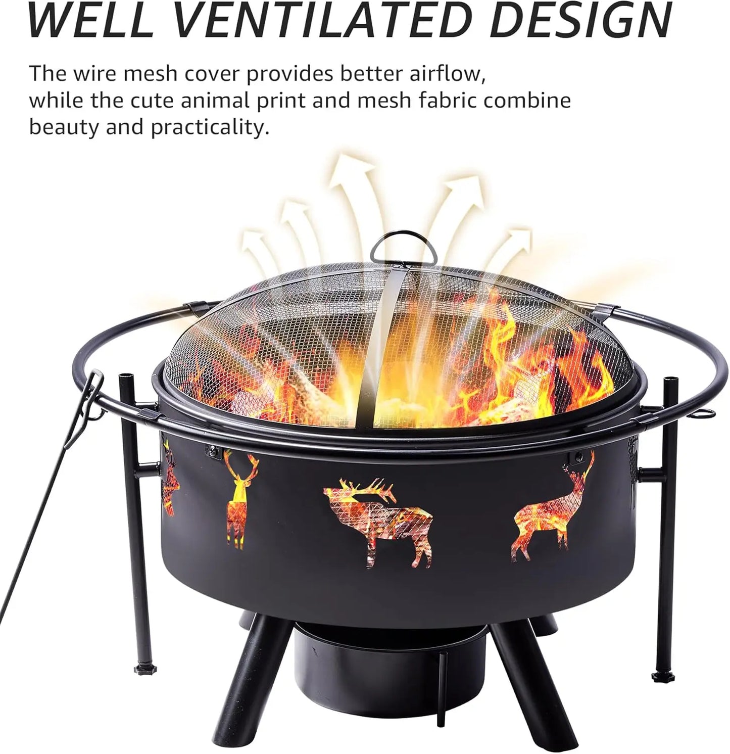 Hunters Fire Pit with Cooking Grate, Lid, Poker and Round Waterproof Cover