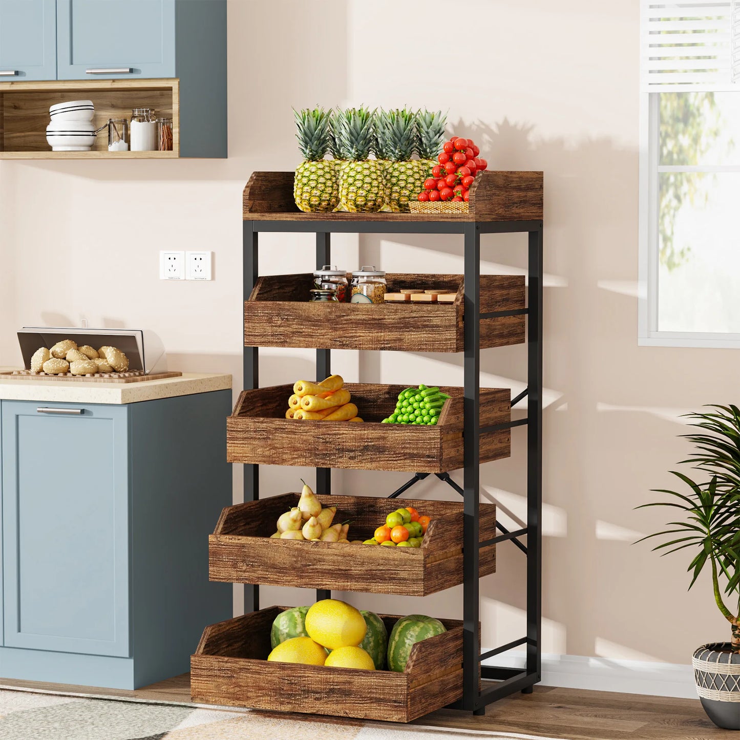5-Tier Pull-Out Basket Stand, Utility Shelf Organizer