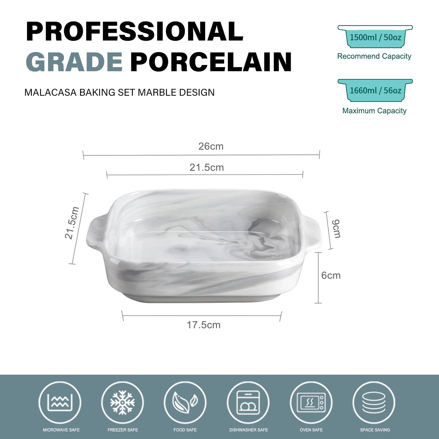 Chic Marble Grey Porcelian Baking Plate