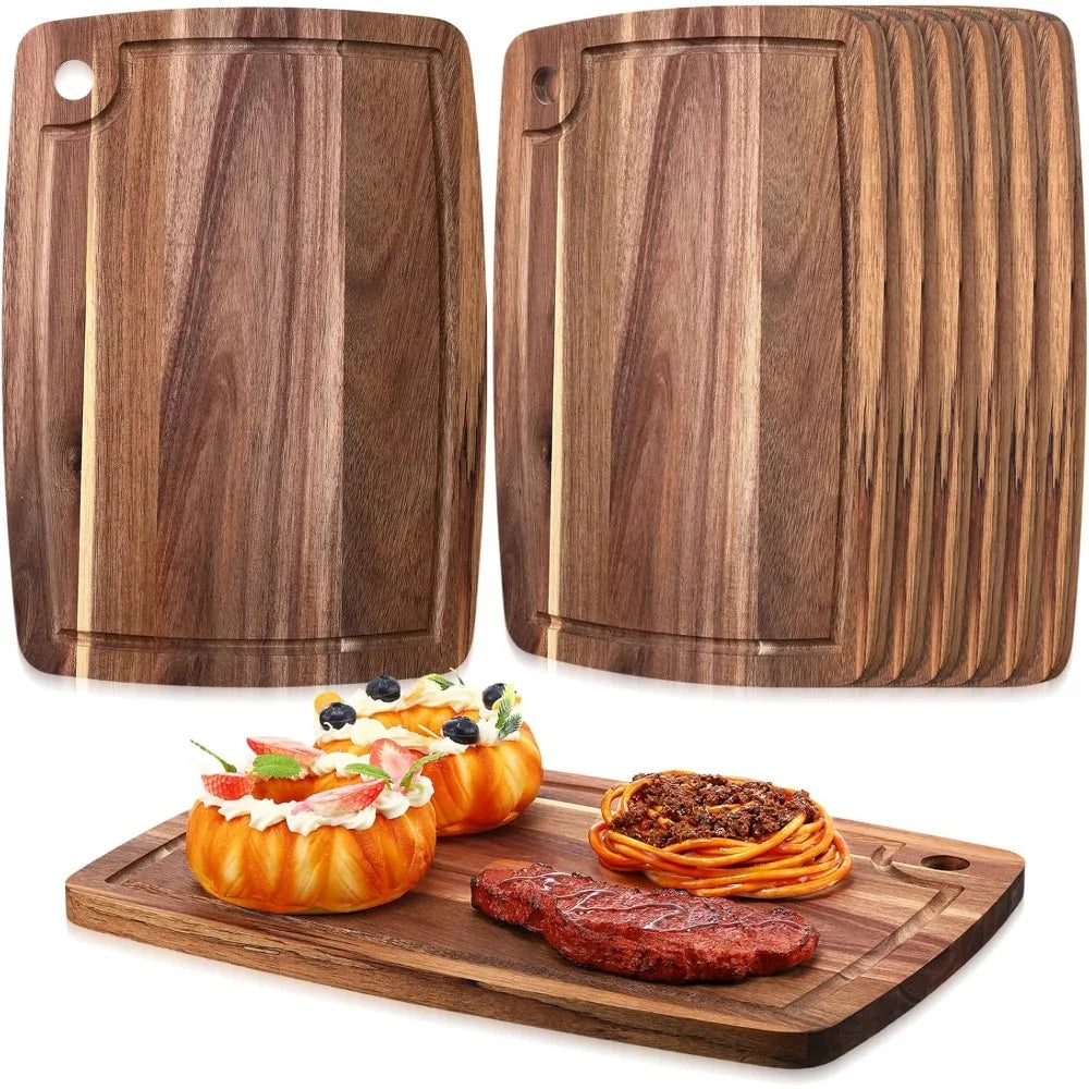 Reversible Gift Set of Acacia Wood Chopping and Serving Tray Set of 6