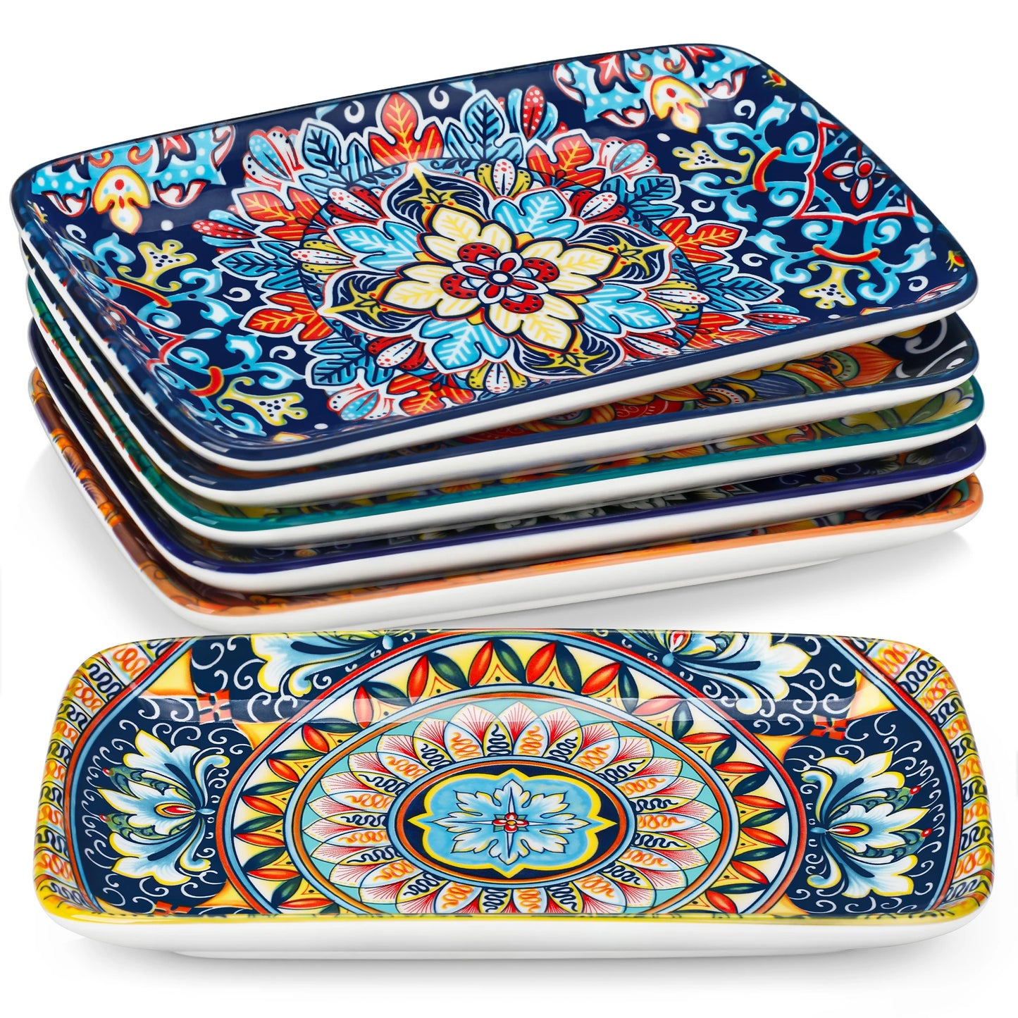 Bohemian Porcelain Rectangular 6 Piece Serving Plate Set