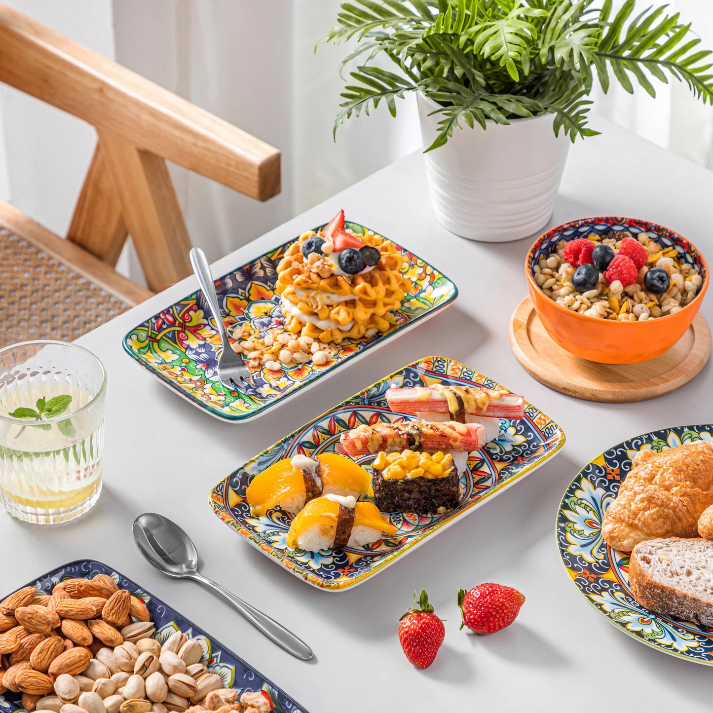 Bohemian Porcelain Rectangular 6 Piece Serving Plate Set