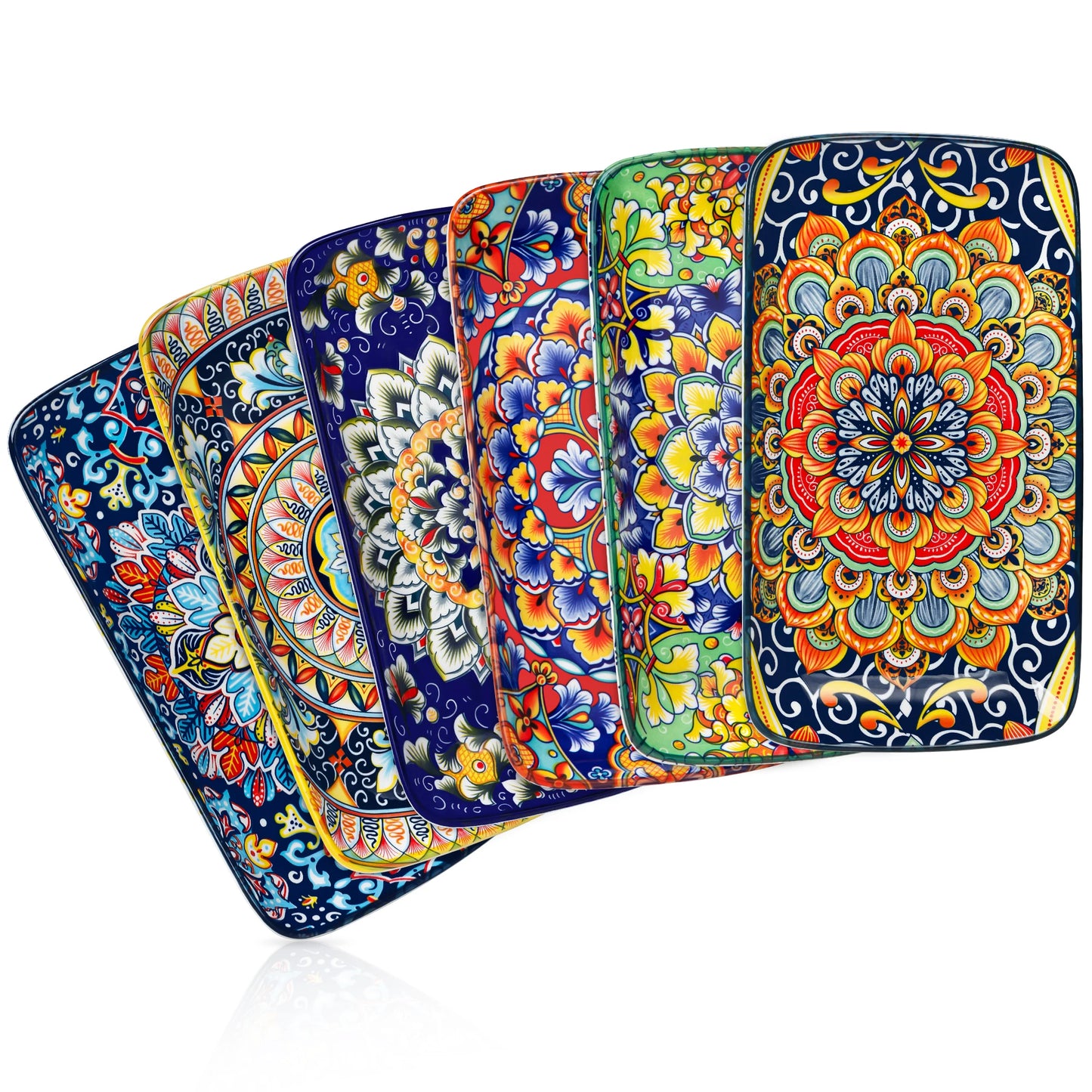 Bohemian Porcelain Rectangular 6 Piece Serving Plate Set