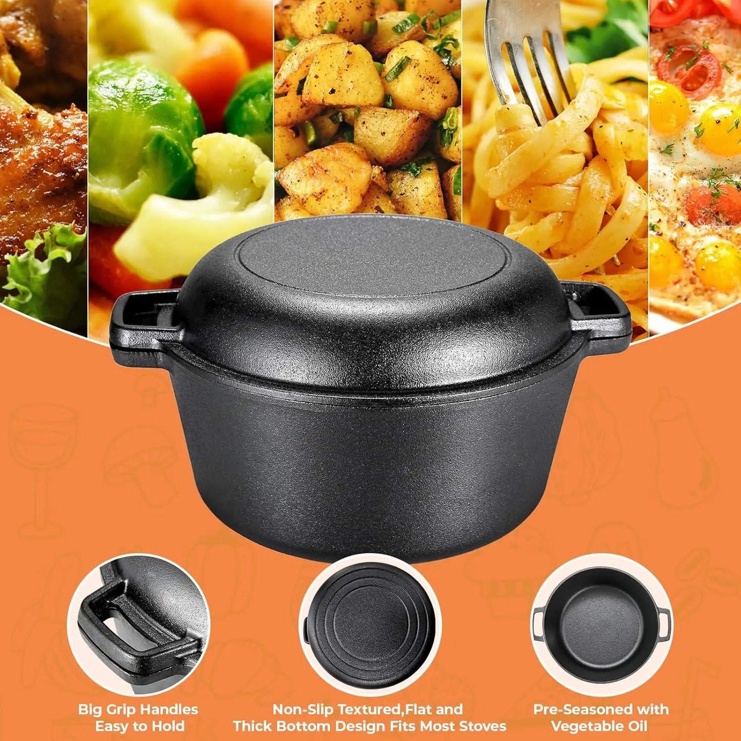 Vintage 2-in-1 Cast Iron Dutch Oven