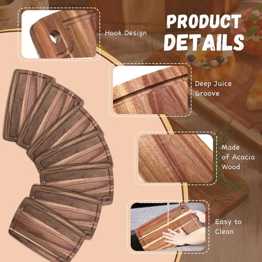 Reversible Gift Set of Acacia Wood Chopping and Serving Tray Set of 6