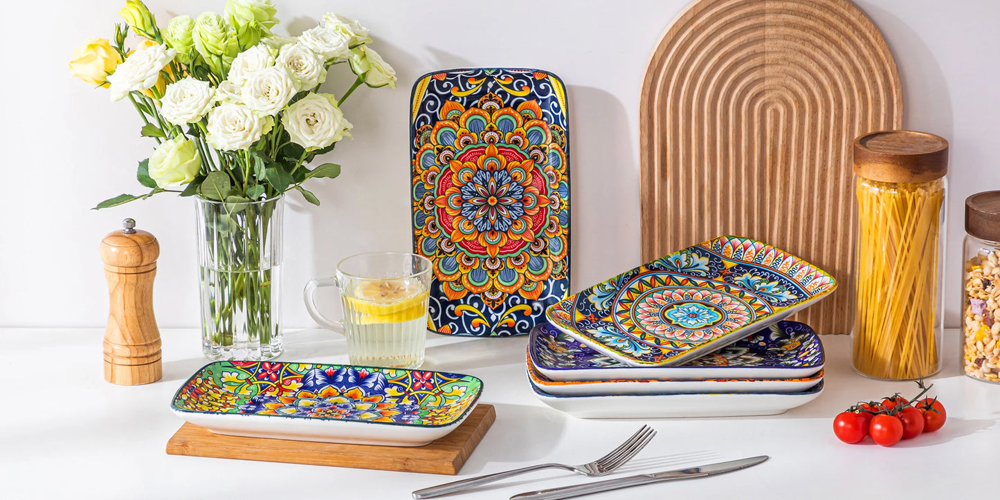 Bohemian Porcelain Rectangular 6 Piece Serving Plate Set