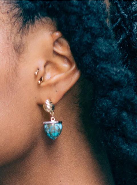 Glory of the Sun Turquoise & Diamond Drop Earrings in 14K Yellow Gold Plated Sterling Silver