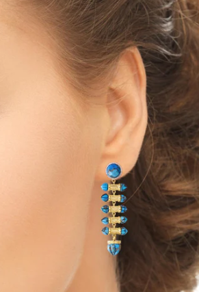 Twisted Rays Turquoise & Diamond Dangle Earrings in 14K Yellow Gold Plated Sterling Silver
