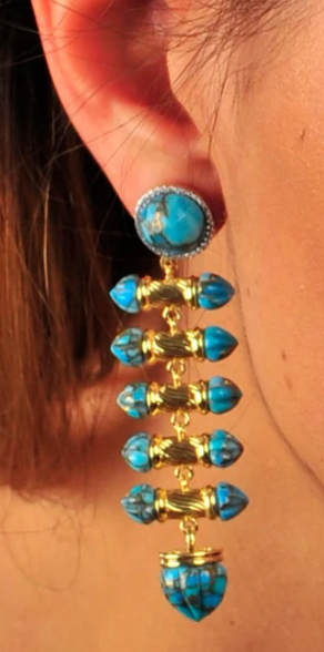 Twisted Rays Turquoise & Diamond Dangle Earrings in 14K Yellow Gold Plated Sterling Silver