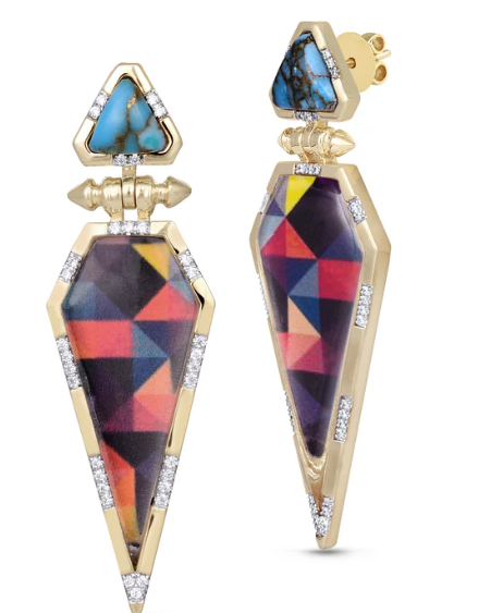 Fearless Turquoise Diamond Earrings in 14K Yellow Gold Plated Sterling Silver