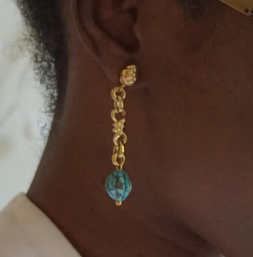 Firefly Turquoise Dangle Earrings in 14K Yellow Gold Plated Sterling Silver