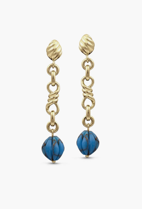 Firefly Turquoise Dangle Earrings in 14K Yellow Gold Plated Sterling Silver