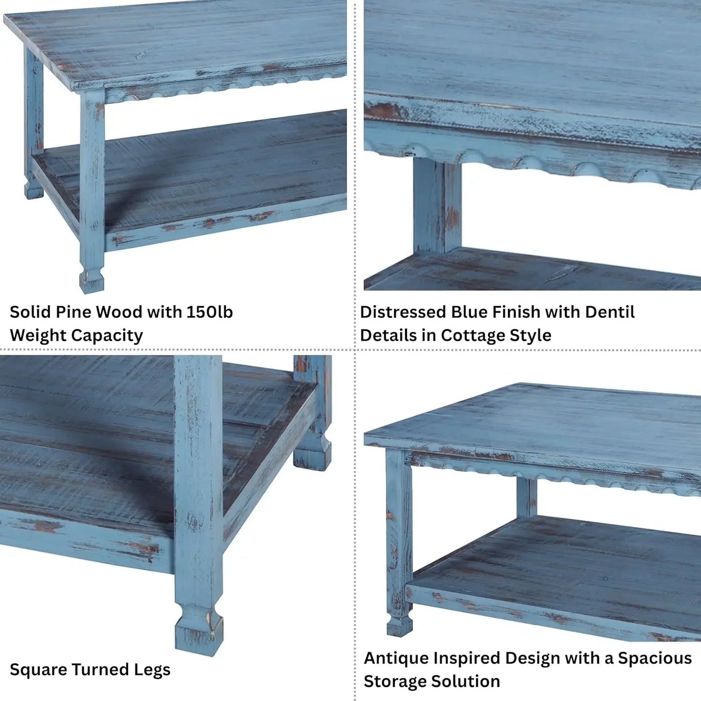 Rustic Antique Farmhouse Pine Wood Coffee Table