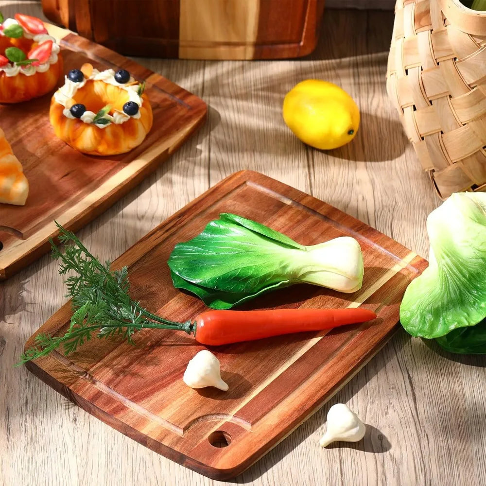 Reversible Gift Set of Acacia Wood Chopping and Serving Tray Set of 6
