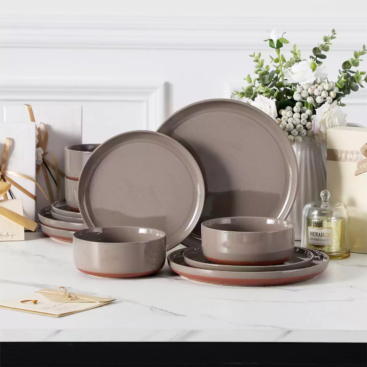 Cottage Style 12 Piece Dinnerware Set, serves 4